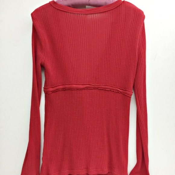 Womens Red V Neck Empire Top Long Sleeve Tie Bow M - Picture 5 of 7